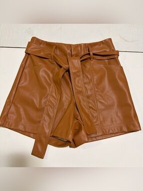 a new day High-Rise Faux Leather Paperbag Shorts - Brown